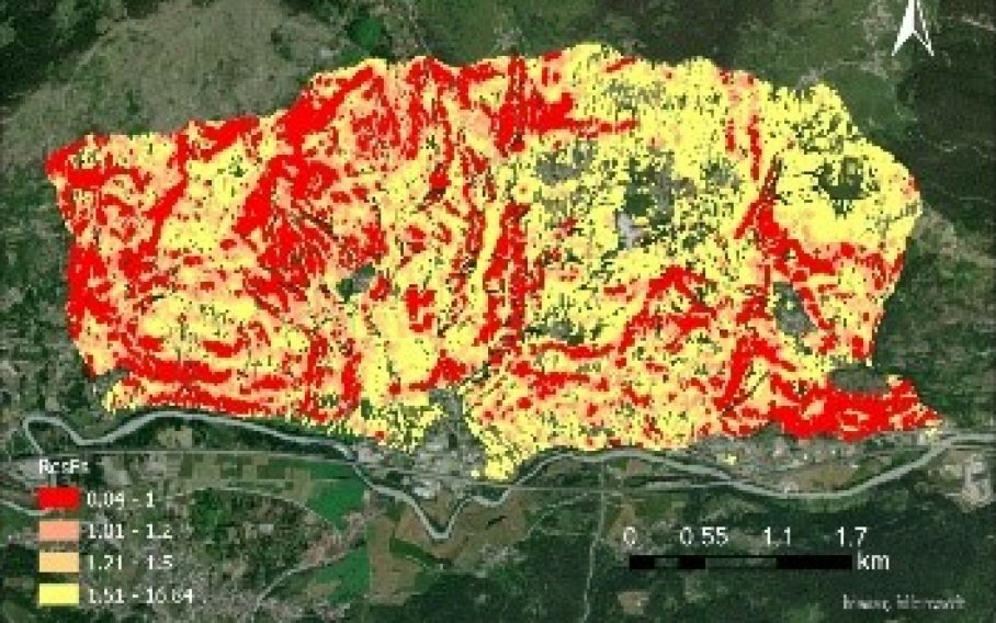 Test del modello ALICE® del BRGM in Valle d'Aosta - Esempio di mappa dei fattori di sicurezza (FS) ©VDA